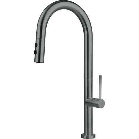 Mezclador de fregadero de cocina de titanio cepillado con ducha de doble chorro Deante OLFATO BQOD72M  Titanio (1/4)