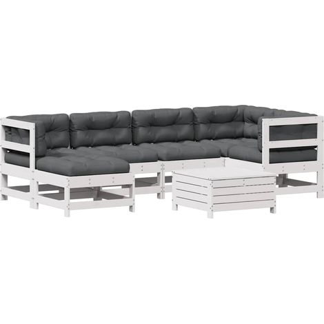 Set Salotto Giardino 7pz con Cuscini Bianco Legno Massello Pino vidaXL (1/5)