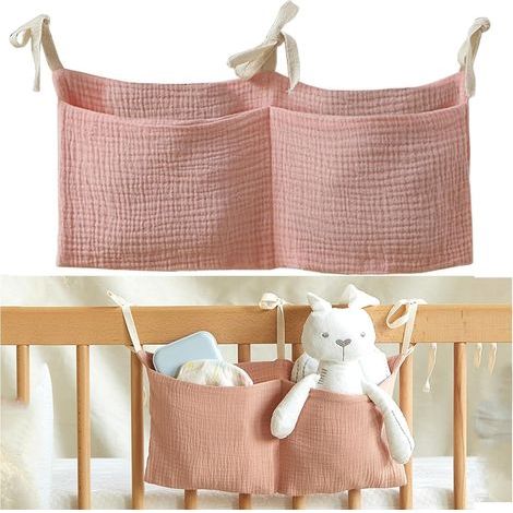 Organisateur de lit de bébé - Organiseur de lit à suspendre - Sac de lit à jouets - Organiseur de lit - Lit d'appoint - Pour lits, couches, vêtements, jouets (rose)