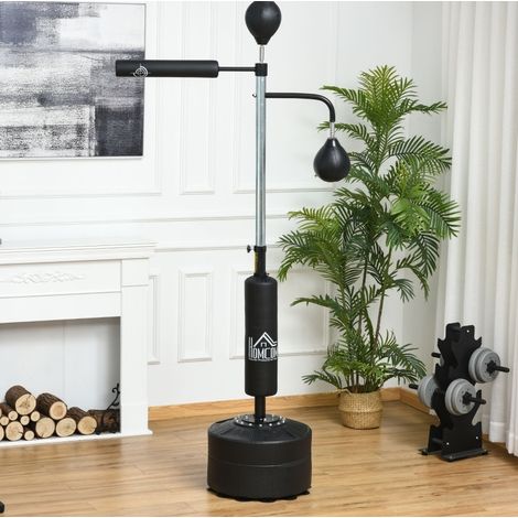 Saco de boxeo de pie, 88x50x230 cm, 3 en 1, altura ajustable, base rellenable, acero negro (1/5)