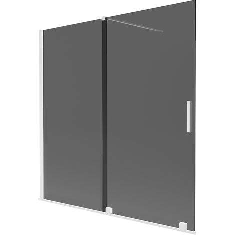 Mexen Velar Badewannenabtrennung 2-flügelig, verschiebbar 160 x 150 cm, Graphit, Weiß - 896-160-000-41-20 (1/2)