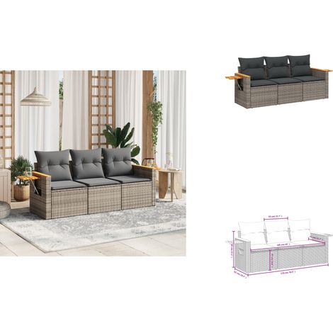 3-tlg. Garten-Sofagarnitur mit Kissen Grau Poly Rattan - Gartenmöbel - Sofa Set - Rattan Möbel - Outdoor Sofa - Lounge Set (1/3)