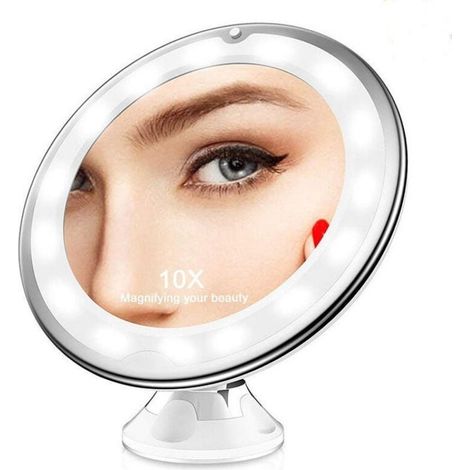 Miroir Grossissant x10 Miroir Maquillage Lumineux LED de Voyage avec Ventouse Miroir Grossissant Mural Rotation à 360° pour Salle de Bain (1/4)