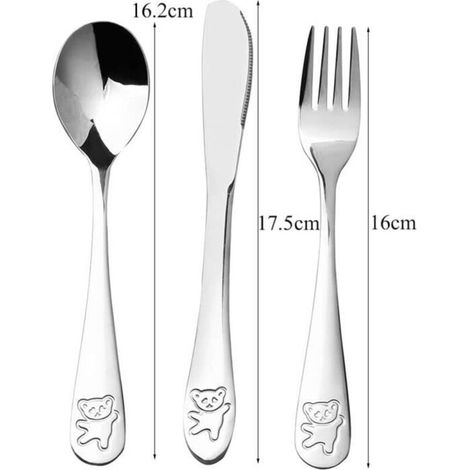 (Argent)Couverts Enfant - Argentél - 6 Pièces 2 Cuillères - 2 Fourchettes - 2 Couteaux