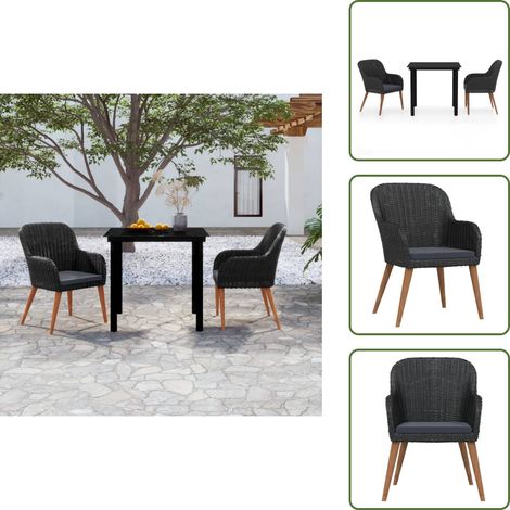 The Living Store Set da Pranzo da Giardino 3 pz con Cuscini Nero - Tavolo da giardino