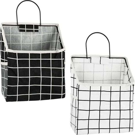 2-Piece Wall Storage Bag Set, Hanging Storage Bag, Fabric Wall Shelf, Hanging Organizer Pocket, with Metal Frame, Waterproof, for Bedroom, Bathroom, Kitchen (Black, White) (1/4)