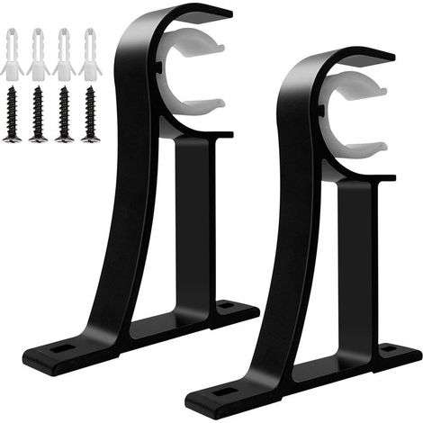 Lot de 2 supports de tringle à rideaux en métal robuste - Pour tringle à rideaux de 25 à 30 mm - Noir (1/5)