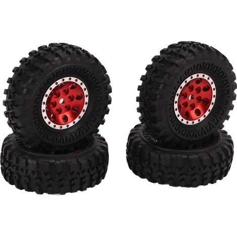 pneus de 55 mm à 8 trous en caoutchouc, jantes en alliage d'aluminium pour voiture RC Axial SCX24 1/24 (rouge) (1/5)