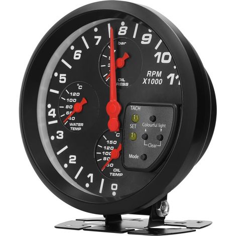 4-in-1 Multifunctional Car Gauge, 5-inch, Tachometer, Oil Pressure, Temperature, Water Meter, Alarm Function with 7-Color Backlight Adjustment (1/5)