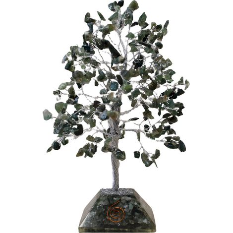 Arbre de pierres précieuses avec base en organite - 320 pierres - Agate mousse- Vendu par 1