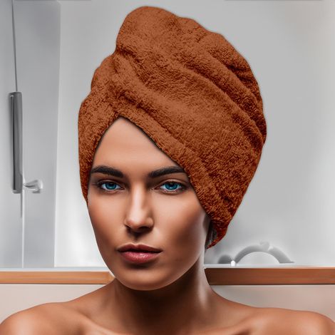 Serviette de bain pour la tête en coton 24x62 cm LAGUNE terra, par Soleil d'Ocre (1/2)