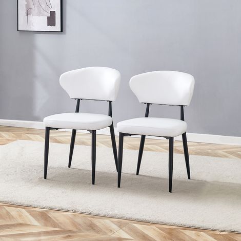 Set di 2 sedie da pranzo, sedie ergonomiche da cucina con seduta imbottita in similpelle PU e robuste gambe in metallo, Bianco (1/5)