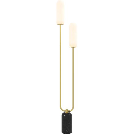 Lampadaire sur pied salon AoSenYunZhou 2 abat-jours en verre, base en marbre, support en U, interrupteur à pied, blanc (1/5)