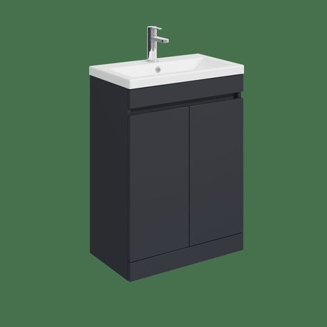Balterley Tean 600mm Floor Standing 2 Door Compact Unit with Ceramic Basin - Dark Grey