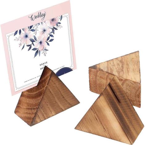 UrbanMingle Lot de 3 porte-cartes de table en bois, cadres photo triangulaires, supports photo pour centres de table, présentoirs photo avec nom et photo H (1/5)
