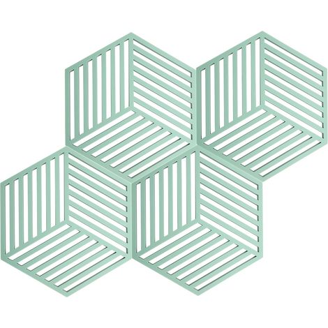 4 sets de table en silicone, résistant à la chaleur - design hexagonal - vert turquoise, pour cuisine et table (1/5)