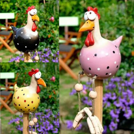 Statue de jardin de clôture de poulet de décoration, statue drôle, statue d'ornement d'animal d'extérieur, décoration de noël, 3 paquets (1/5)