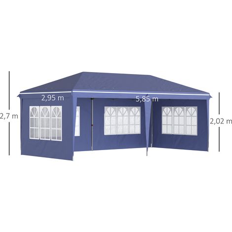 Tente fête 2,95x5,85 m UV protection,fenêtres et murs latéraux. Tente Oxford acier bleu pour réception et événements extérieurs. (1/5)