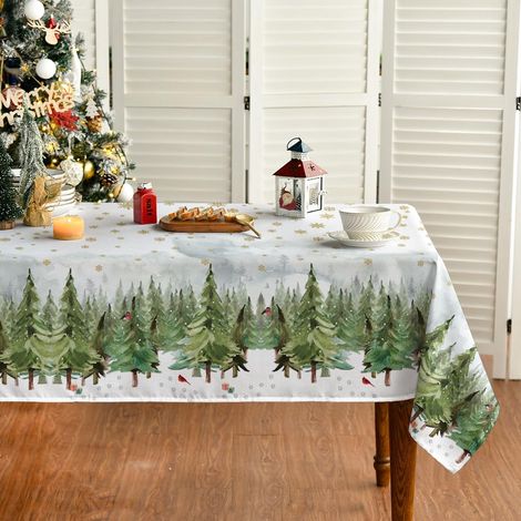 Weihnachtstischdecke, weiß mit Weihnachtsbäumen, weich und strapazierfähig, 100 x 140 cm (1/5)