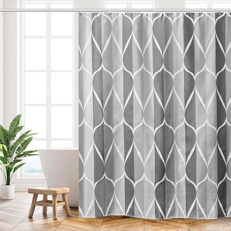 Rideau de Douche 180x200 cm, Polyester Lavable en Machine avec 12 Crochets, Rideau Baignoire pour Salle de Bains, Vagues Gris