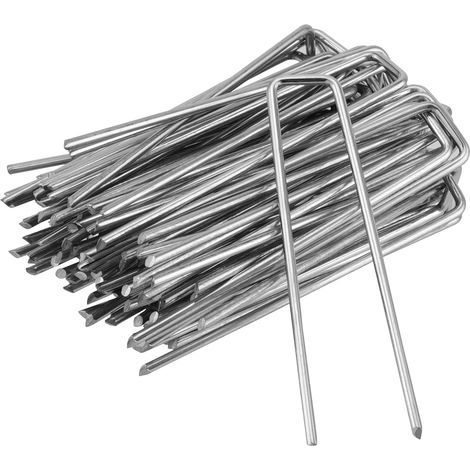Lot de 150 Piquets d'ancrage Galvanisés 100 x 13 mm Ø 3 mm, Agrafes en U pour Toile de Paillage, Gazon Synthétique et Filets de Jardin (1/5)
