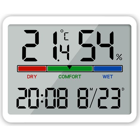 BRAVIX Thermomètre d'intérieur hygromètre, thermomètre numérique de bureau avec moniteur de température et d'humidité, thermomètre d'ambiance précis avec jauge d'humidité avec horloge