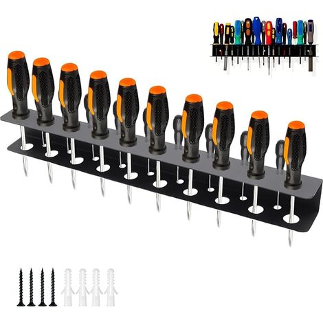 Support mural à outils 40 cm pour atelier et garage Organiseur 19 emplacements avec kit de fixation Porte-tournevis et pinces (noir) (1/5)