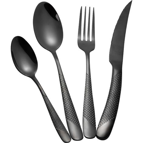 Ensemble couverts noirs 24 acier inoxydable 18/10 couverts 6 personnes ensemble couteaux fourchettes cuillères (1/5)