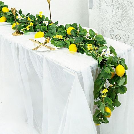 Guirlande De Noël Suspendue - Feuillage Artificiel En Plastique Avec Feuilles De Citron - Flexible Et Réutilisable - 200 Cm - Pour Décoration Murale Et Étagère (1/5)