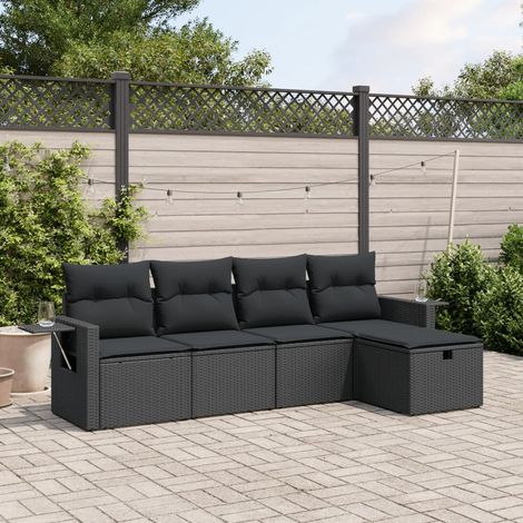 Set Divani da Giardino 5 pz con Cuscini in Polyrattan Nero vidaXL (1/4)