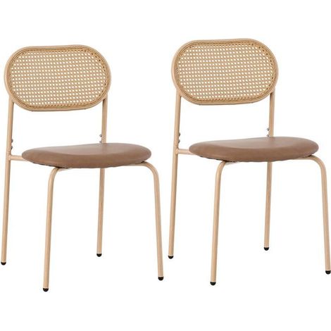 Lot de chaises - SOGEU - Rotin ovale - Cadre métal 4 pieds - Assise coussin PU - Marron (1/5)