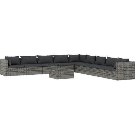 Maison Exclusive - Set Divani da Giardino 10 pz con Cuscini in Polyrattan Grigio (1/5)