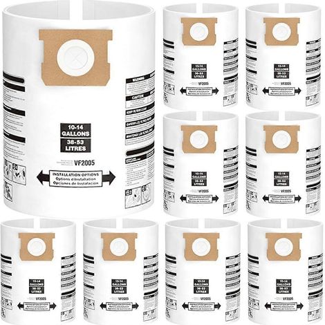 Lot de 8 sacs aspirateurs de 10 à 14 gallons, sacs jetables pour aspirateurs liquides et secs, remplace la pièce n° 90672 (1/5)
