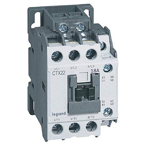Contacteur de puissance CTX22 3 pôles 18A bornes à vis avec contacts auxiliaires intégrés 1NO et 1NF 24V (416101)