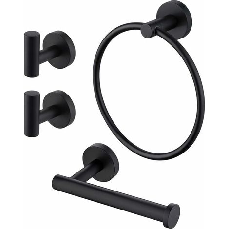 Schwarzes Handtuch- und Toilettenpapierhalter-Set, Badezimmer-Zubehör-Set, 4-teilig, Toilettenpapierhalter und Handtuchring und Haken, SUS304 Edelstahl, Wandmontage