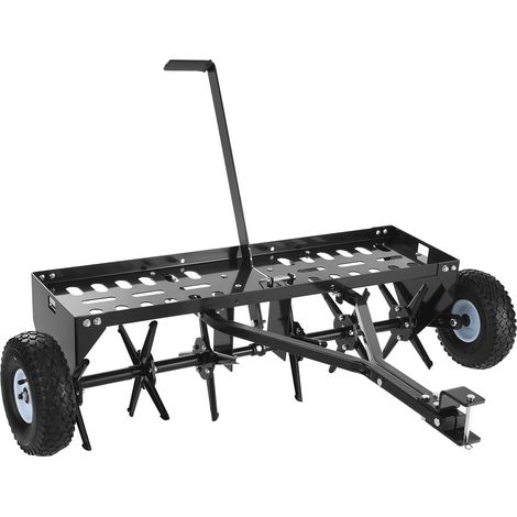 VEVOR Aerateur de Gazon Tracte 100 cm, Aerateur de Pelouse pour Tracteur Tondeuse a Dents Creuses, pour Pelouse et Jardin, Capacite de Charge 54,43 kg, avec Attelage Universel, Roues 270 mm, Plateau (1/5)