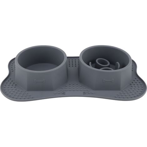 Gamelles Silicone Double pour Chiens et Chats, Bols Nourriture et Eau avec Tapis Anti-Dérapant, Grand Format 44,5x25cm (1/5)