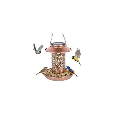 Mangeoire solaire pour oiseaux, mangeoire en métal, à énergie solaire, mangeoire suspendue, mangeoire pour oiseaux pour jardin, cour, terrasse, décoration extérieure-Crezuo