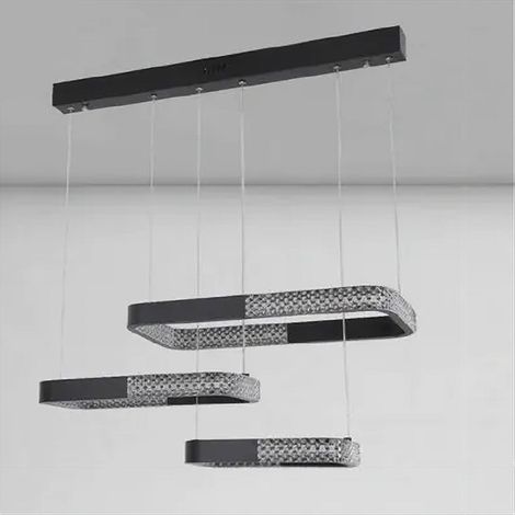 TrAdE Shop Traesio - Lampadario A Sospensione Led 68 W 3 Rettangoli Cristallo Telecomando Nero 32101 - (1/4)