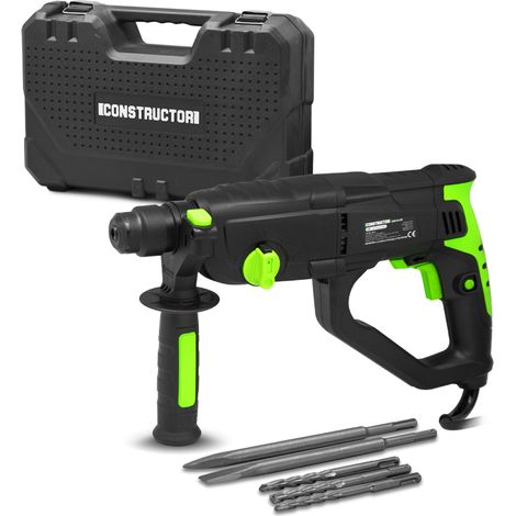 Marteau-piqueur 1050W – Force de frappe 2,8J – Vitesse variable 0-1050 t/min – Mandrin SDS pour béton armé – Coffret avec 2 burins et 3 mèches – Constructor
