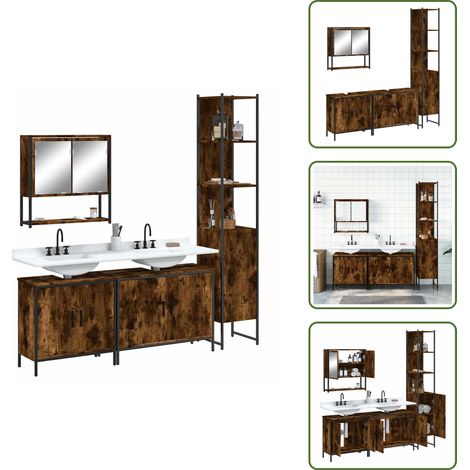 Almacenamiento de baño - vidaXL Set de muebles baño 4 pzas madera contrachapada roble ahumado - Muebles de baño con espejo