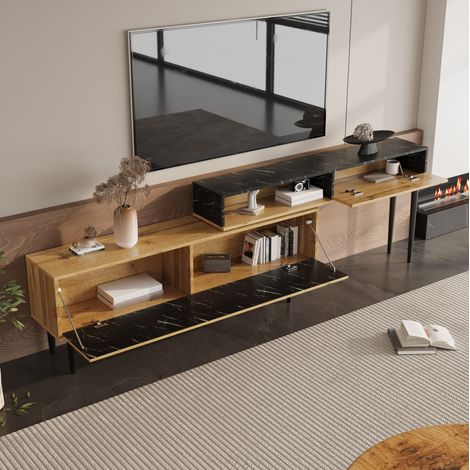 Mueble TV de almacenamiento natural madera MDF OKMYHOME (1/5)