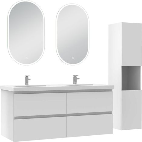 Océan ensemble meubles Salle de Bain 120cm vasque et colonne et miroir lumineux Blanc (1/5)