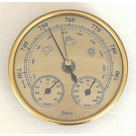 Station météo 3 en 1 avec baromètre, hygromètre et thermomètre, intégrée au mur. (1/5)