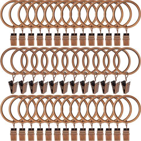 Anillas metálicas para cortinas con pinzas, 3,8 cm de diámetro interior, paquete de 40 unidades (bronce rojizo) (1/5)