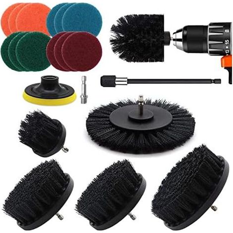 20-teiliges Bohrmaschinen-Reinigungsbürsten-Set, multifunktionales Schraubendreher-Set für Bad, Küche, Teppiche, Böden, Fliesen, Autos, Felgen – Schwarze Bohrmaschinenbürste (1/5)