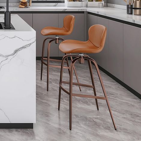 Tabourets de bar, tabouret de bar en métal, tabouret de bar à hauteur de comptoir avec base en acier au carbone, chaises de bar pivotantes avec dossier, tabouret de bar en cuir de vache italien, for î