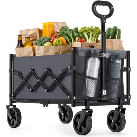 Carrello da trasporto pieghevole carrello da spiaggia carrello da campeggio con maniglia 4 ruote rinforzate di cui 2 universali portata 150 kg giardino esterno nero 120005032