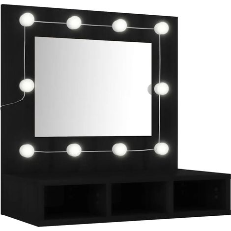Armoire à miroir avec LED esthétique 60 x 31 x 62 cm rangement pratique moderne en bois noir (1/5)