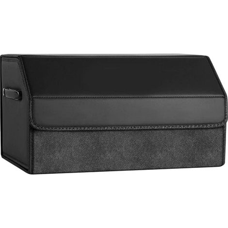 Organisateur de Coffre Pliable avec Couvercle, Cuir, Compartiments Amovibles, Poignée Télescopique, Noir